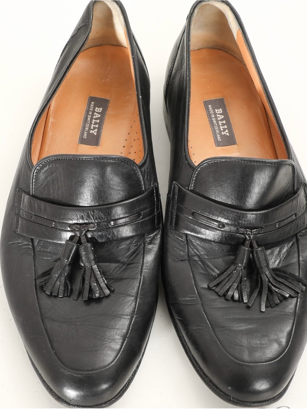 Bally Black Leather Tassel Slip-On Loafers
